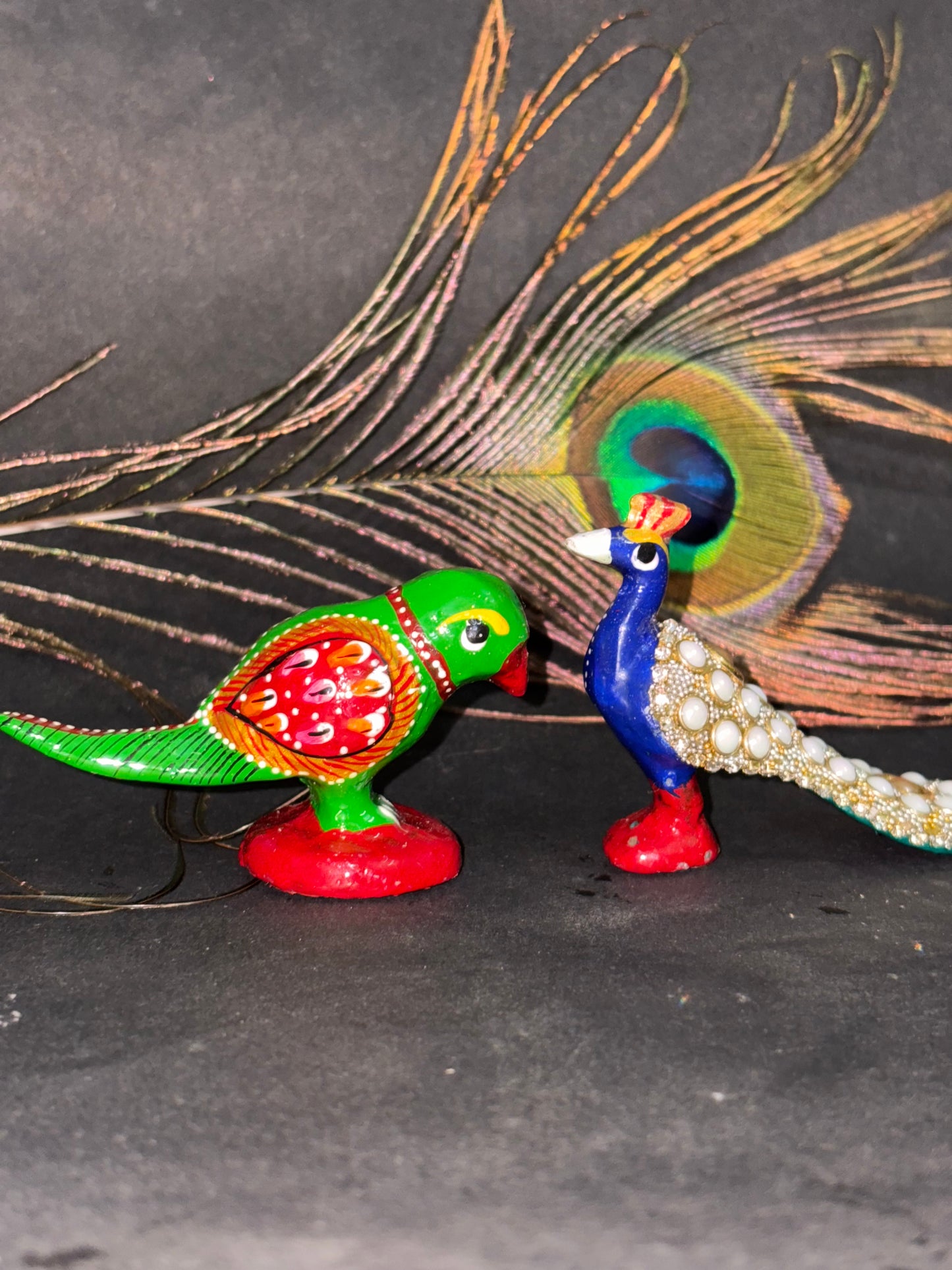 Porcelain clay Parrot & Peacock pair