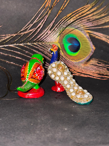 Porcelain clay  Parrot & Peacock pair - (Set of 2)