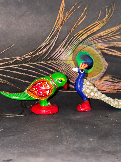 Porcelain clay  Parrot & Peacock pair - (Set of 2)